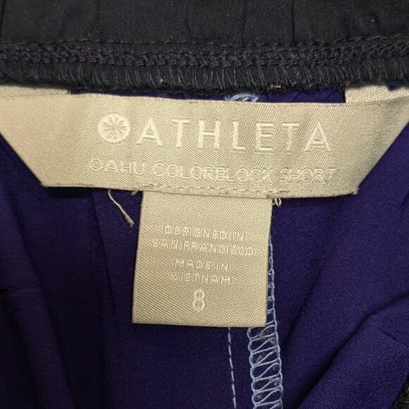 Athleta Blue Oahu Colorblock Shorts Drawstring Waist Back Zip Pocket Size 8 - Picture 3 of 9